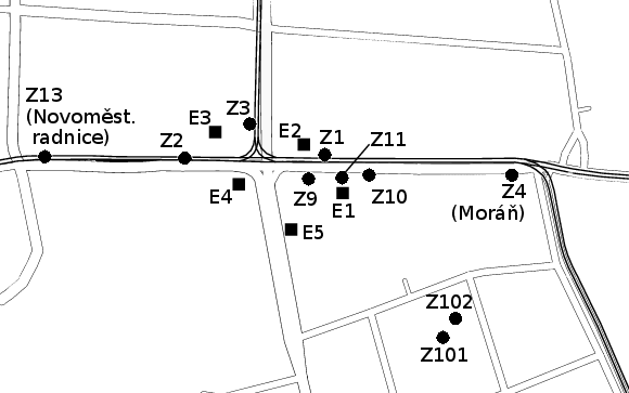 Schéma přestupního uzlu Karlovo náměstí